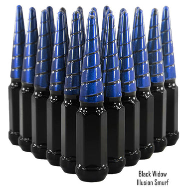 1 pc 1/2-20 black and illusion smurf swirl spike lug nuts black widow 