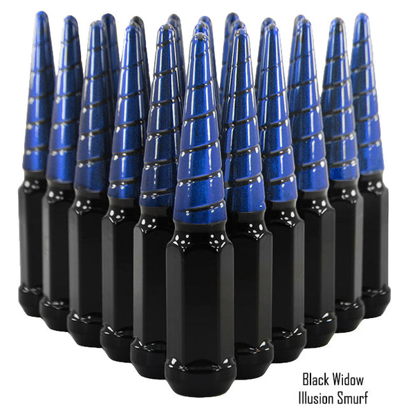 1 pc 1/2-20 black and illusion smurf swirl spike lug nuts black widow 