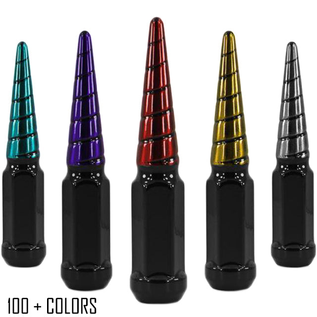 1 pc 14x2 black widow multiple colors twist swirl spike custom color durable powder coated lug nuts