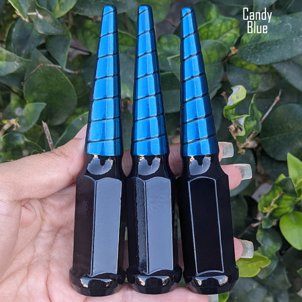 16 Pc 12x1.25 Black Widow Spike Lug Nuts 4.5" Tall - Powder Coated + Key Socket