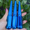 24 pc 14x2 candy blue spike lug nuts 4.5" tall powder coated durable coating
