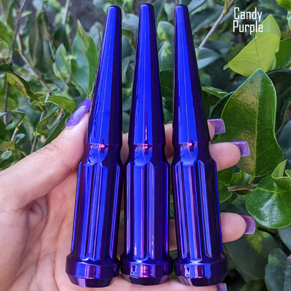 24 Pc 14x2 7-Spline Spike Lug Nuts 4.5" Tall - Powder Coated + Key Socket