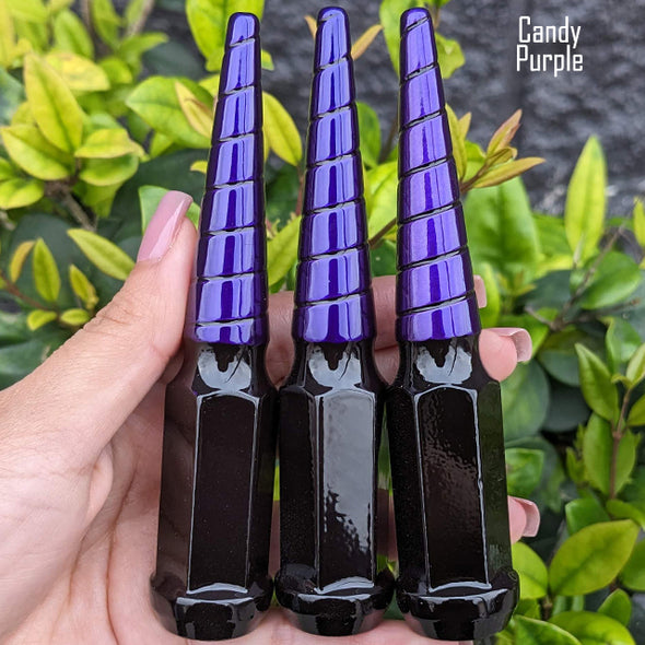 32 Pc 9/16-18 Black Widow Spike Lug Nuts 4.5" Tall - Powder Coated + Key Socket