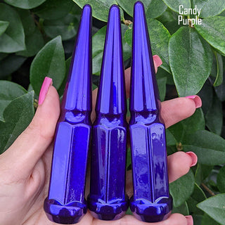 20 pc 14x1.5 candy purple spike lug nuts 4.5" tall powder coated durable coating