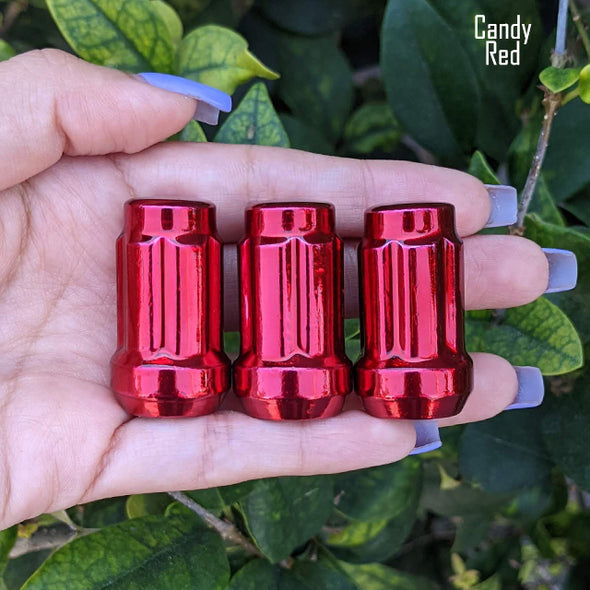 16 Pc 12x1.25 6-Spline Lug Nuts 1.36" Tall - Powder Coated + 2 Key Sockets