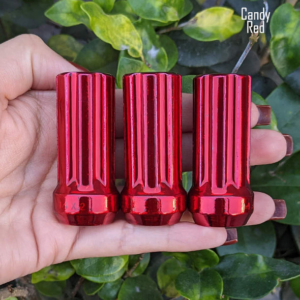 20 Pc 12x1.5 7-Spline Lug Nuts 2" Tall - Powder Coated + 2 Key Sockets
