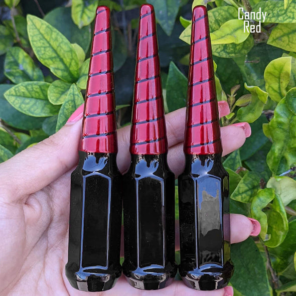 16 Pc 12x1.25 Black Widow Spike Lug Nuts 4.5" Tall - Powder Coated + Key Socket