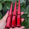 1 pc 9/16-18 candy red spike lug nuts 4.5" tall powder coated durable coating
