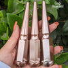 32 pc 14x2 candy rose gold spike lug nuts 4.5" tall powder coated durable coating