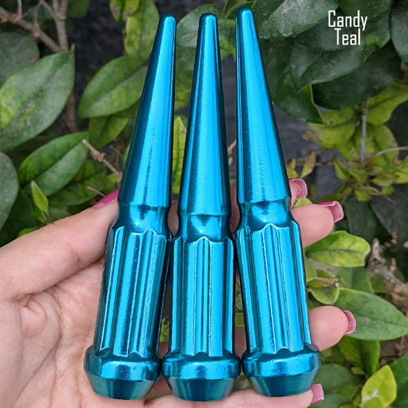 1 pc 1/2-20 candy teal spike spline lug nuts 4.5" tall powder coated durable coating