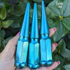 20 pc 14x2 candy teal spike lug nuts 4.5" tall powder coated durable coating