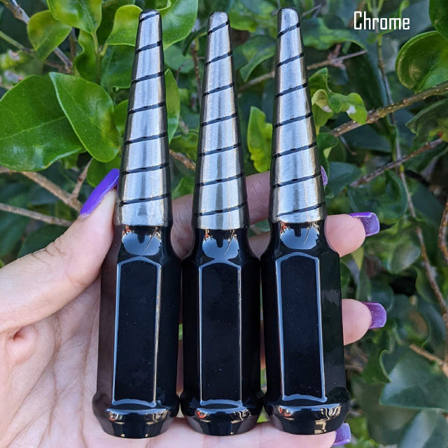 24 Pc Dodge Ram 5x5.5 Neo Chrome Spike Lug Nuts 9/16-18 Spiked 24 Pc Dodge Ram 5x5.5 Neo Chrome Spike Lug Nuts 9/16-18 Spiked