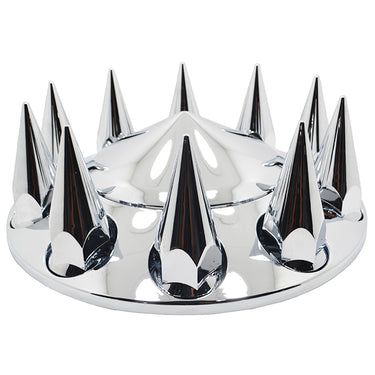 Chrome 10 Lug Hub Caps 10x285.75 MM Bolt Pattern 22x1.5 Thread Pitch. Made Out of ABS Plastic. Sold as A Set (1 Hub Cap + 10 Spike Caps) Available In Black & Chrome. A Must if Installing New Wheels