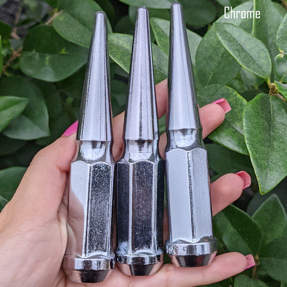 20 pc 1/2-20 chrome spike lug nuts 4.5" tall powder coated durable coating