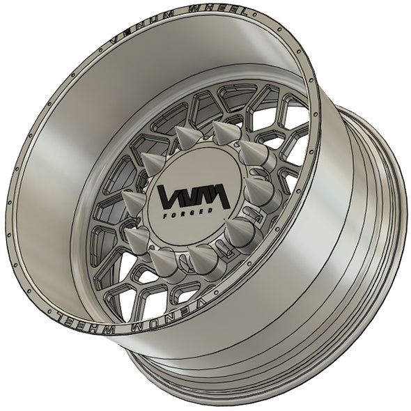 top view polished dream break wheels by venum wheel venum forged with billet floating caps billet spikes 10x285 simulator for  8 lug 6 lug 10 lug trucks custom made in the usa direct bolt on monoblock