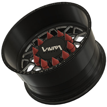 top view venum wheel forged billet monoblock wheels dream break style for 8x170 8x6.5 8x180 10x170 f250 f350 f450 silverao sierra 2500 3500 in black with red spikes direct bolt on