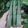 24 pc 14x1.5 flat army green spike lug nuts 4.5" tall powder coated durable coating