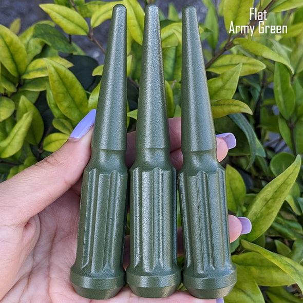 24 Pc 14x2 7-Spline Spike Lug Nuts 4.5" Tall - Powder Coated + Key Socket