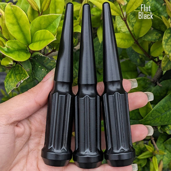 16 Pc 12x1.5 7-Spline Spike Lug Nuts 4.5" Tall - Powder Coated + Key Socket