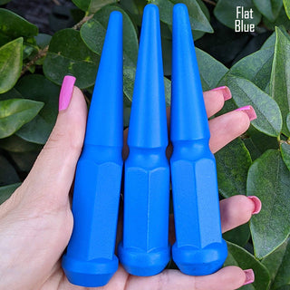 32 pc 14x1.5 flat blue spike lug nuts 4.5" tall powder coated durable coating