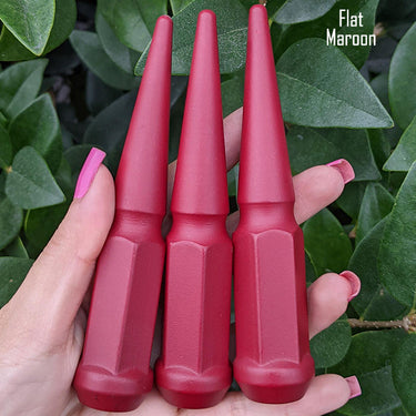 24 pc 14x2 flat maroon spike lug nuts 4.5" tall powder coated durable coating