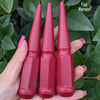 24 pc 14x1.5 flat maroon spike lug nuts 4.5" tall powder coated durable coating