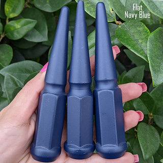 20 pc 14x1.5 flat navy blue spike lug nuts 4.5" tall powder coated durable coating