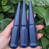 24 pc 14x2 flat navy blue spike lug nuts 4.5" tall powder coated durable coating