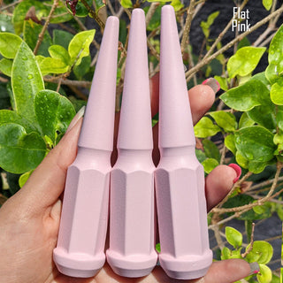 20 pc 14x1.5 flat pink spike lug nuts 4.5" tall powder coated durable coating