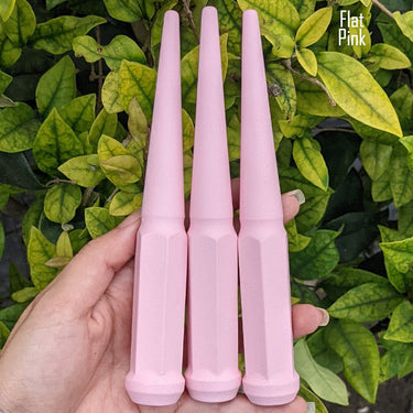 20 pc 12x1.5 flat pink spike lug nuts 6 inch xl tall powder coated durable coating prismatic powder