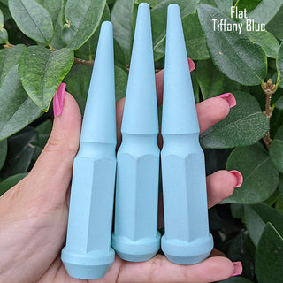 1 pc 9/16-18 flat tiffany blue spike lug nuts 4.5" tall powder coated durable coating