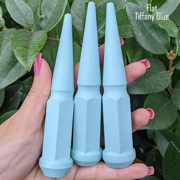 1 pc 1/2-20 flat tiffany blue spike lug nuts 4.5" tall powder coated durable coating