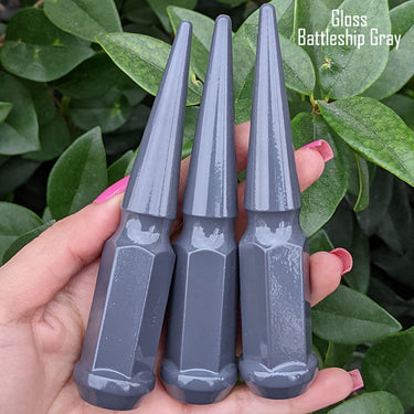 24 pc 12x1.5 gloss battleship gray spike lug nuts 4.5" tall powder coated durable coating