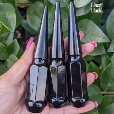 20 pc 1/2-20 gloss black spike lug nuts 4.5" tall powder coated durable coating
