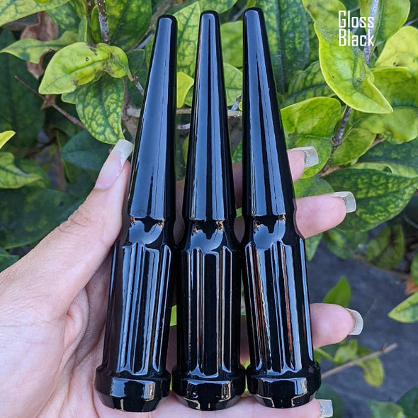32 Pc 14x1.5 7-Spline Spike Lug Nuts 4.5" Tall - Powder Coated + Key Socket