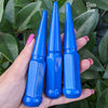 32 pc 1/2-20 gloss blue spike lug nuts 4.5" tall powder coated durable coating