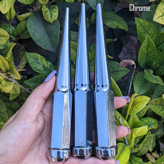 20 pc 12x1.5 chrome spike lug nuts 6 inch xl tall powder coated durable coating prismatic powder
