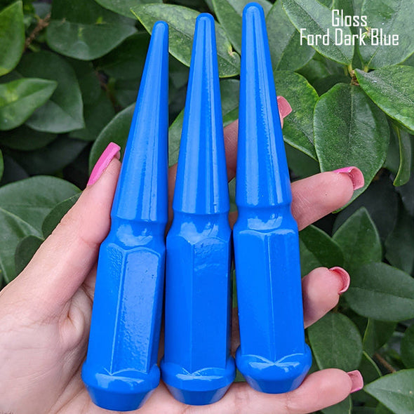 20 pc 9/16-18 gloss ford dark blue spike lug nuts 4.5" tall powder coated durable coating