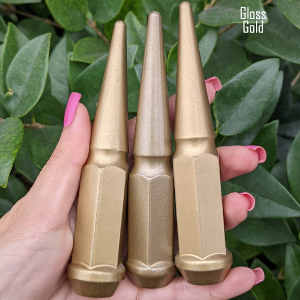 1 pc 1/2-20 gloss gold spike lug nuts 4.5" tall powder coated durable coating