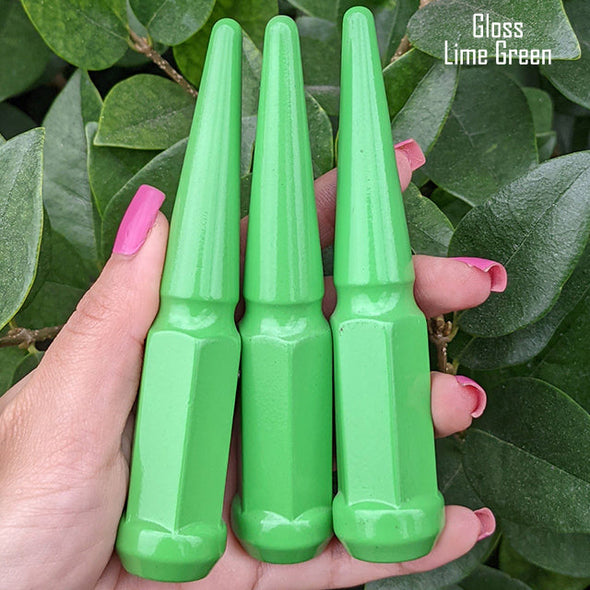 20 pc 9/16-18 gloss lime green spike lug nuts 4.5" tall powder coated durable coating
