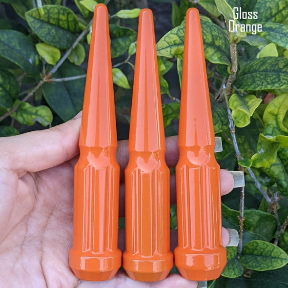 20 Pc 12x1.25 7-Spline Spike Lug Nuts 4.5" Tall - Powder Coated + Key Socket