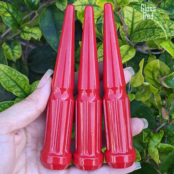 20 Pc 12x1.25 7-Spline Spike Lug Nuts 4.5" Tall - Powder Coated + Key Socket