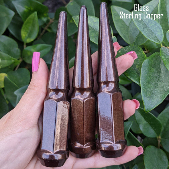 1 pc 12x1.5 gloss sterling copper spike lug nuts 4.5" tall powder coated durable coating