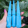 24 pc 1/2-20 gloss turquoise blue spike lug nuts 4.5" tall powder coated durable coating