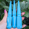 16 pc 12x1.25 gloss turquoise blue spike lug nuts 4.5" tall powder coated durable coating