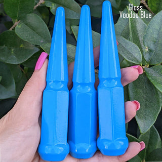 32 pc 14x1.5 flat gloss voodoo blue lug nuts 4.5" tall powder coated durable coating
