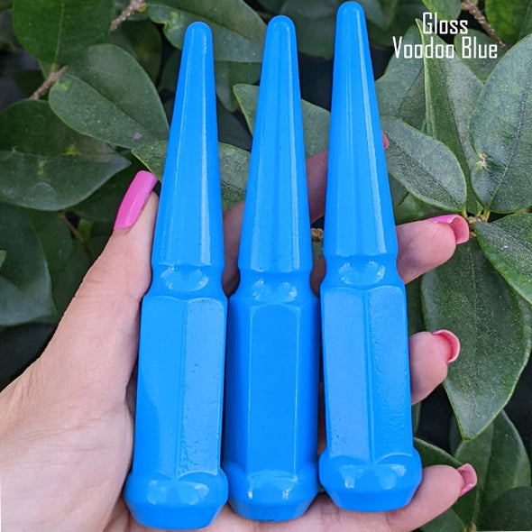 16 pc 12x1.25 flat gloss voodoo blue lug nuts 4.5" tall powder coated durable coating
