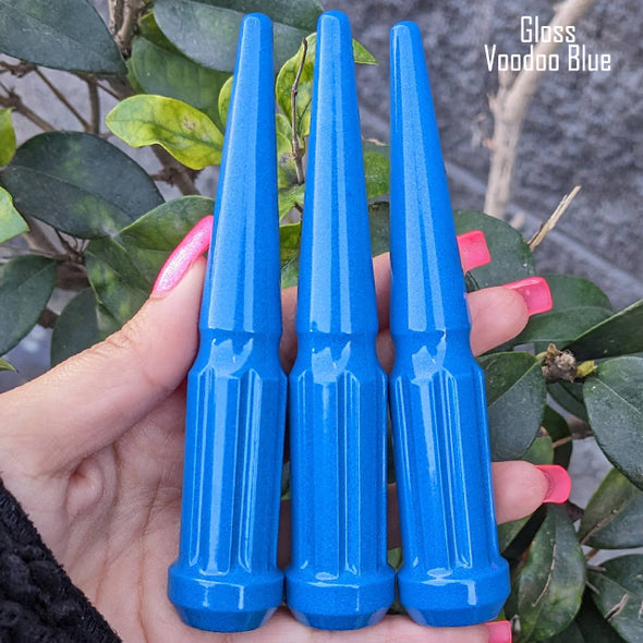 20 Pc 12x1.25 7-Spline Spike Lug Nuts 4.5" Tall - Powder Coated + Key Socket
