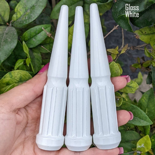 1 pc 12x1.5 gloss white spike spline lug nuts 4.5" tall powder coated durable coating