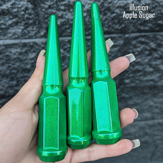 1 pc 1/2-20 illusion apple sugar spike lug nuts 4.5" tall powder coated durable coating prismatic powder coating